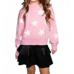 NEW PIXIE LANE star yummy soft crew neck sweater in blush / ivory